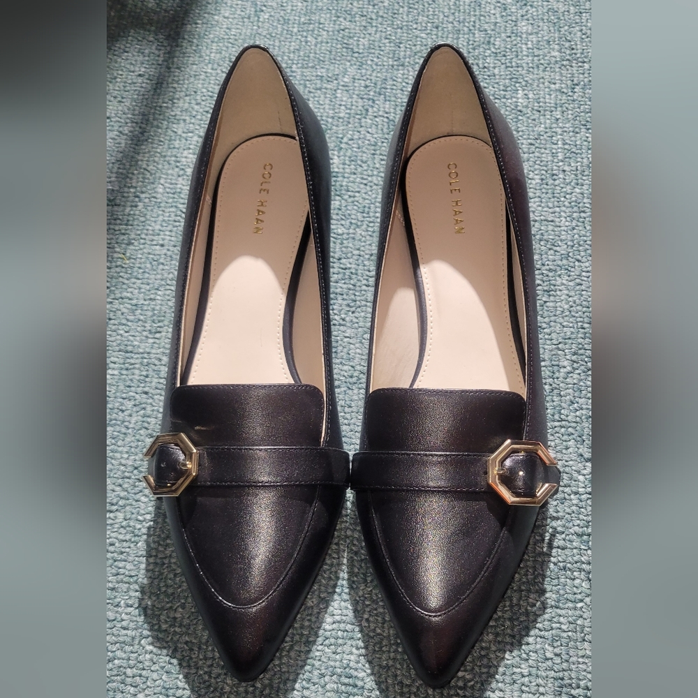 Cole Haan Women's Leela Skimmer Black Leather Flat slip On Sz 8.5B